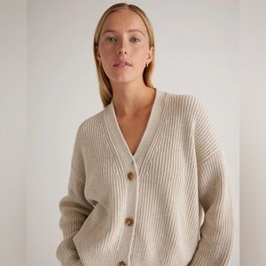 ⚡️ Quince 100% Organic Cotton Fisherman Boxy Cropped Cardigan Speckled Beige SM